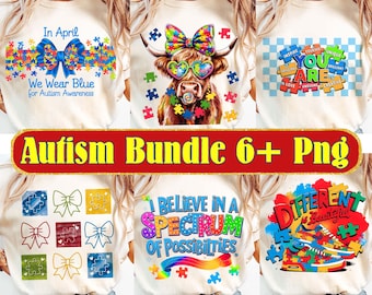 Autism Bundle 6+ Png, Autism Png, Autism Awareness Coquette Png, Puzzle Autism Ribbon Png, Autism Mama Png, Highland Cow Autism Bow Png