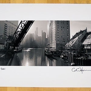 Chicago Skyline from Kinzie Street Bridge: Black and White Photo image 2