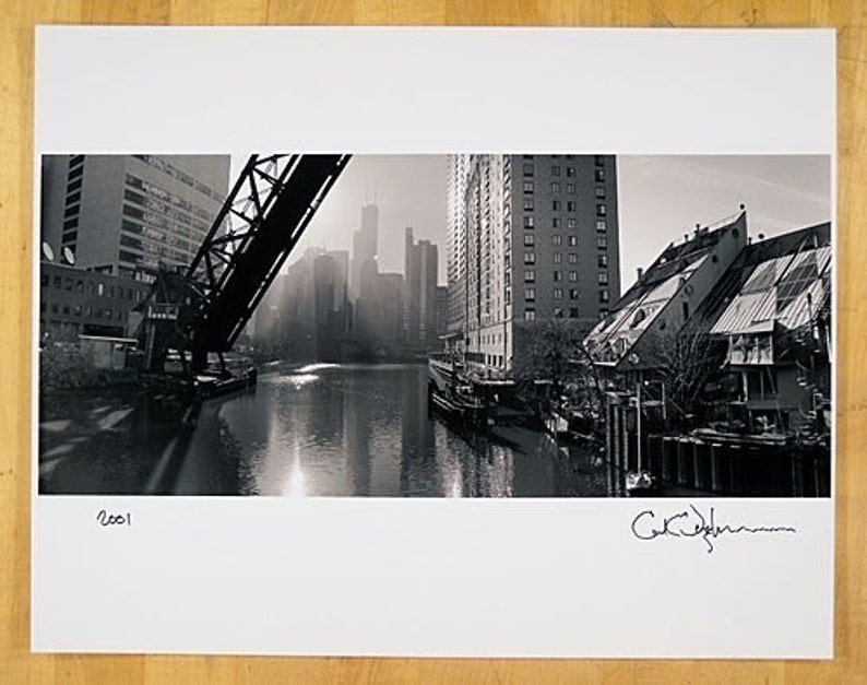 Chicago Skyline from Kinzie Street Bridge: Black and White Photo image 2