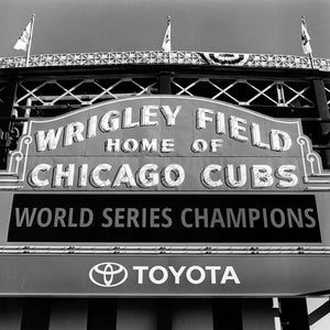 Wrigley Field sign in Chicago: Black and White Photo