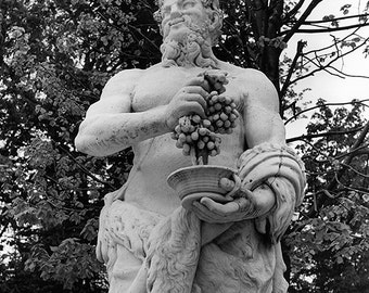 Versailles Gardens, Statue of Bacchus: Black and White Photo