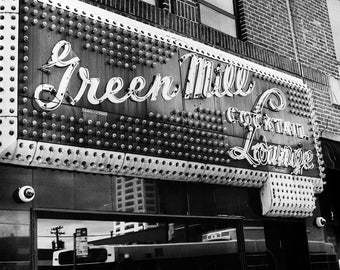 Green Mill sign in Chicago: Black and White Photo