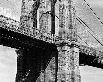 Matted Brooklyn Bridge New York, Black and White Photograph