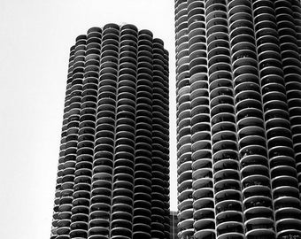 Matted Marina City in Chicago Black and White Photograph