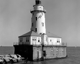 Chicago Lighthouse: Black and White Photo