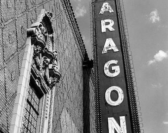 Aragon Ballroom sign in Chicago: Black and White Photo