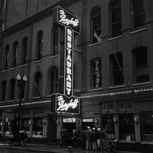 Berghoff sign in Chicago: Black and White Photo