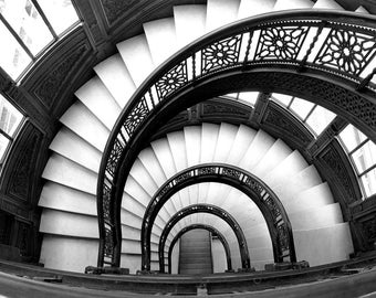 Chicago, Rookery Building Staircase: Black and White Photo