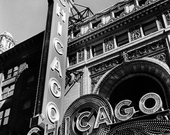 Chicago Theater Marquee: Black and White Photo
