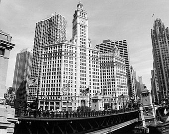 Chicago, Wrigley Building and Tribune Tower: Black and White Photo