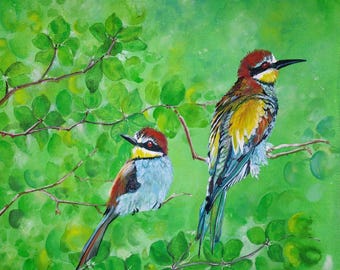 青々と茂る葉の中にいる鳥たち。