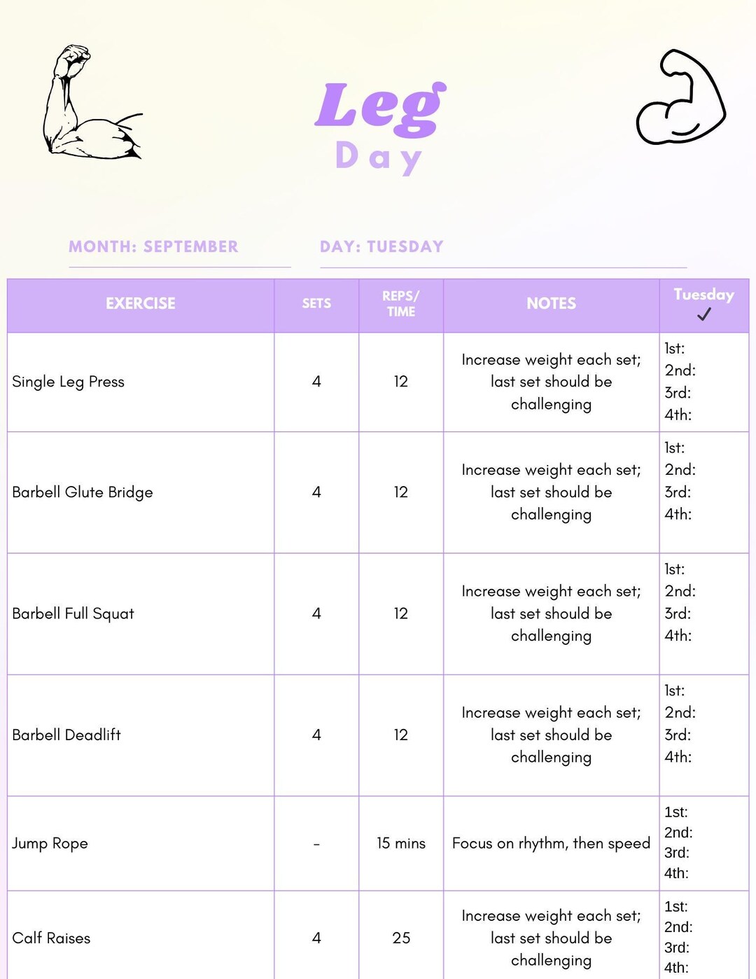 Leg Day Workout Plan - Etsy
