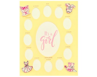 Baby Girl First Year Photo Mat - One year collage - month to month