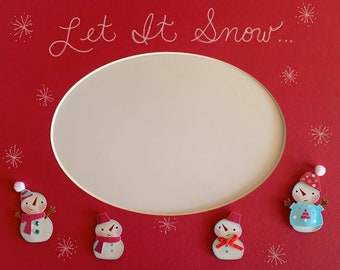 Holiday Snowman LET IT SNOW 2022 - 8 X 10 Red Photo Mat with 5X7 opening - Hand Made