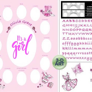 Babys Erstes Jahr Fotomatte - Erste Jahr Collage - Baby Fotomatte - PINK BABY GIRL Photomat