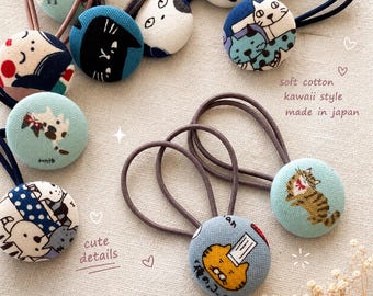 NEW! Set of 2 Cute Japanese Fabric Hair Ties | Handmade Kawaii Ponytail Holders | Soft Elastic Hair Accessories D05