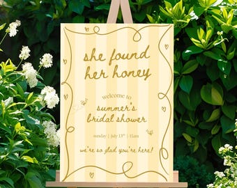 She Found Her Honey Bridal Shower Sign – Found Her Honey Sign, Editable Canva Template, Custom Welcome Sign, Bridal Shower Decor, Bee Theme