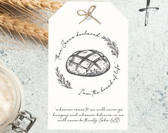 Sauerteigbrot Geschenkanhänger - Druckbares Brot des Lebens Johannes 6:35 Bibel-Vers-Etikett, bearbeitbare Canva-Vorlage, selbstgemachtes Brot-Geschenkanhänger