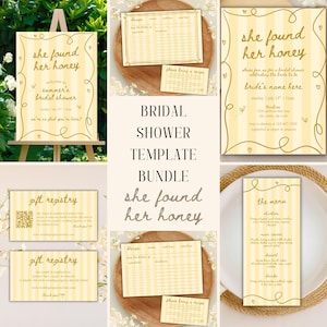 Elle a trouvé son miel pour la douche nuptiale – Modèles imprimables Found Her Honey, invitation, plaque de bienvenue, menu, carte de recette, liste de cadeaux