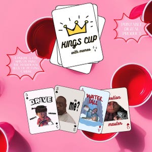 Jogo de beber King's Cup – Jogo King's Cup para imprimir, cartas engraçadas para jogar, jogo de beber com memes, jogo de cartas para festas adultas, King's Cup faça você mesmo