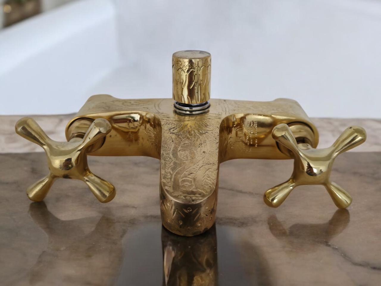 Robinet de salle de bain en laiton vieilli - robinet de salle de bain en laiton non laqué - robinets anciens - robinet de baignoire en laiton - robine