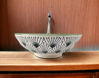 Handcrafted Moroccan Red Ceramic Sink with Geometric Patterns | Antique Style Vessel Basin | Artisan-Made Bathroom Decor | Unique Hand-Paint