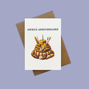 Joyeux anniversaire en français, carte d'anniversaire française, joyeux anniversaire, carte de voeux, gâteau d'anniversaire de pâtisserie française, carte d'anniversaire drôle.