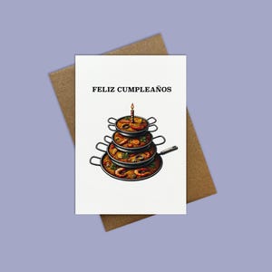 Joyeux anniversaire en espagnol, carte d'anniversaire espagnole, Feliz Cumpleaños, carte de voeux, gâteau d'anniversaire paella espagnole, carte d'anniversaire amusante.