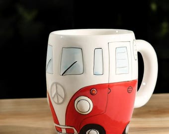 手作りVWバスマグカップ：漫画動物デザイン、セラミック、400ml