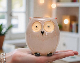 Ceramic Owl Flower Pot, Mini Owl Planter , Cute Animal Flowerpot, Small Garden Decor, Handmade Ceramic Owl Planter Gift