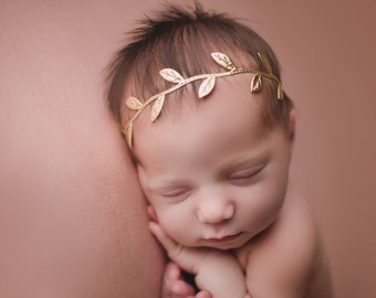 Gold leaf Headband, Baby Girl headband, Boho Headband, Infant headband, photo prop, headband, tie back, newborn prop, baby girl prop, gold,