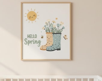 Floral Boots Nursery Print, Pastel Spring Decor (PDF Download)