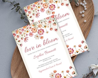 Love in Bloom Invite, Hand Painted Floral, Garden Party Invitation, Wildflower Bridal Shower Invite