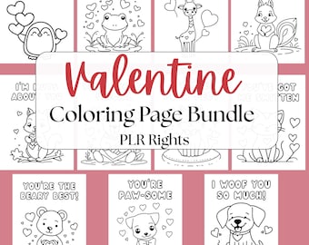Valentine Animal Pun Coloring Pages, Kids Art (PDF/PNG)