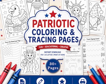 Lot d'activités patriotique à imprimer - téléchargement immédiat - recherche de mots patriotique - jeux d'activités du 4 juillet - pages à colorier du 4 juillet