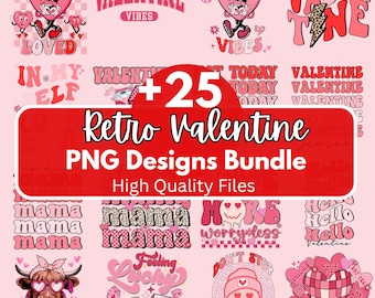 Retro Valentine PNG Designs Bundle, PLR MRR