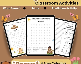 Groundhog Day Activity Pack | Word Search, Maze, Prediction (PDF Download)