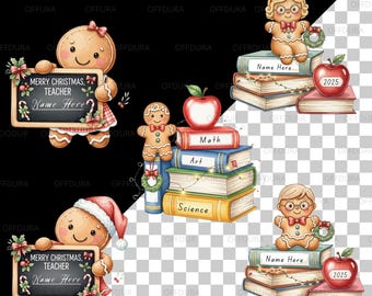 Teacher Gingerbread Christmas PNG Bundle: Watercolor Clipart (Digital Download)