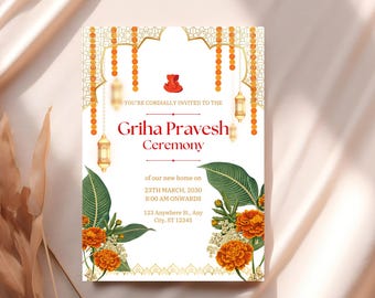 Gruhapravesh Invitation Template: Indian Housewarming Ceremony (Digital Download)