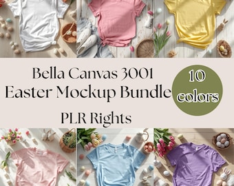 Bella Canvas 3001 Easter Mockup Bundle | 10 Pastel Shirt Colors (PLR)
