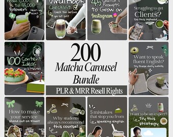200 Matcha Instagram Carousel Templates, Social Media (PLR & MRR Resell Rights) (Digital Download