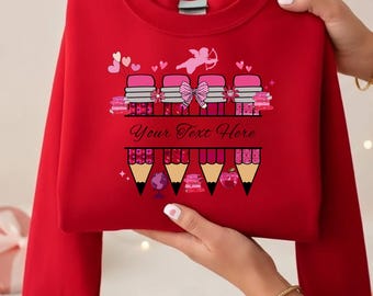 Preppy Teacher Valentine PNG, Books and Pencils Design (Editable Canva Text)