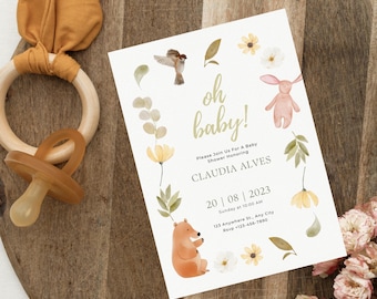 Wildflower Safari Baby Shower Invitation: "Oh Baby" Theme (Digital Download)