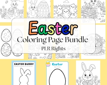 Easter Coloring Pages Bundle | Bunny, Egg, Chick Designs (PLR Commercial Use) (PDF Pattern)