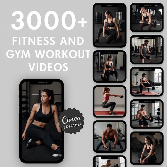 3000+ Fitness & Gym Workout Videos: Social Media Content (MRR/PLR, Canva) (Digital Download