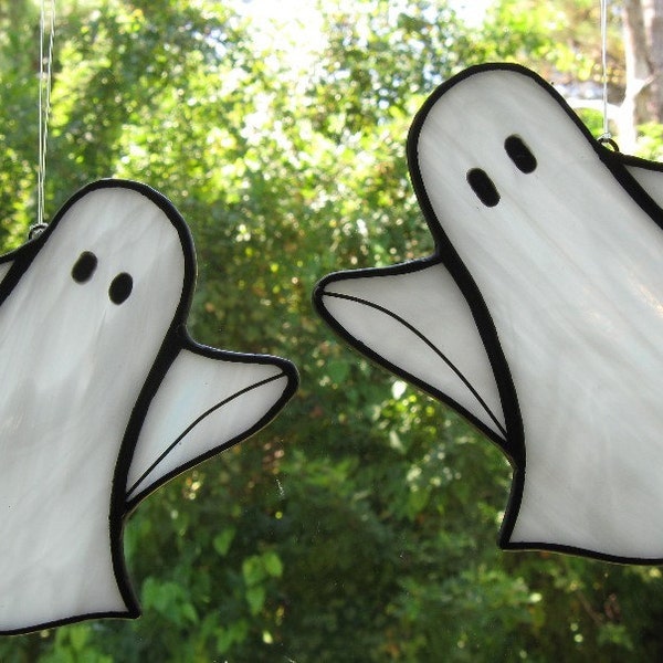 Cute Pair of Ghosts Stained Glass Suncatchers