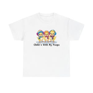 T-shirt Chillin' With My Peeps, T-shirt graphique animalier amusant, T-shirt en coton unisexe, tenue décontractée mignonne, cadeau pour des amis, tenue d'été