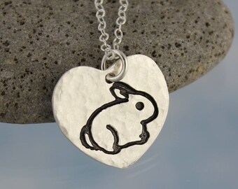 Bunny Love Necklace - handmade fine silver rabbit charm on sterling chain- pet love-  free shipping USA