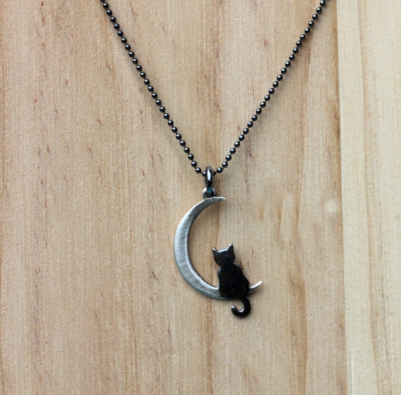 Celestial Black Cat on the Moon Necklace Celestial Black Cat on the Moon Necklace