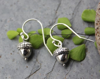 Small Acorn Sterling Silver Earrings - Graduation, Achievement and Success  -oak, woodland - free shipping USA